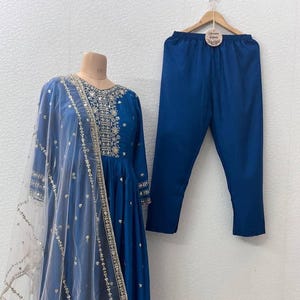 Designer Blue Indian Wedding Anarkali Dress Heavy Embroidery Sequence Work Long Gown Fancy Punjabi Suit Pakistani Wedding Bridesmaid Outfit