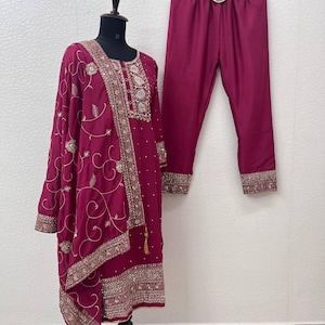 Pakistani Designer New Palazzo Kurta Dupatta Set Partywear Salwar Kameez Fancy Readymade 3pc Indian Palazzo Suit Embroidery Work Heavy Dress