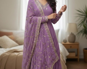 Sequin Georgette Anarkali Gown, Indian Wedding Reception Dress