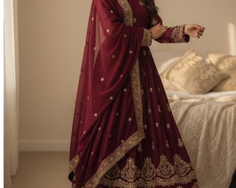 Anarkali Beautiful Georgette Ready to Wear Gown with Embroidery Work,Wedding Gown for Women,Anarkali Indian Gown, Indian women ethnic outfit