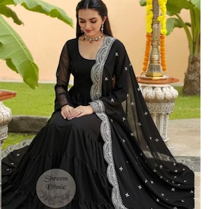 Black Ready To Wear Gown For Women With Embroidery Sequence Work, Wedding Gown For Women, Anarkali Gown ,Indian Women Ethnic Outfits