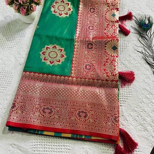 Heavy Green Soft Silk Banarasi Sarees With Rich Pallu Designer Wedding Saree, Pattu Silk Sarees, Sarees for Women Usa South Indian Women