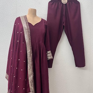 Embroidered Chinon Silk Anarkali Gown: Indian Pakistani Party Outfit