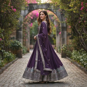 Embroidered Diamond Silk Anarkali Gown, Indian Wedding Outfit