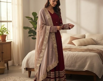 Embroidered Georgette Anarkali Gown, Indian Wedding Ethnic Outfit for Women