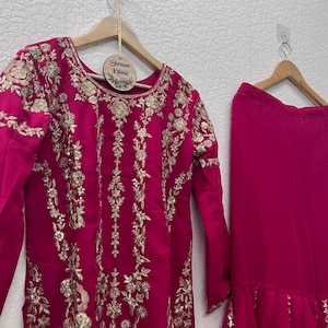 Pink Georgette Sharara Suit: Bollywood Sangeet Outfit with Sequence Embroidery