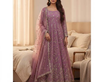 Sequin Embroidery Anarkali Suit, Indian Wedding Party Outfit