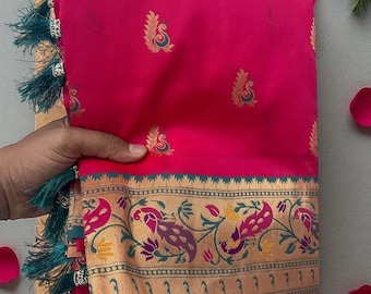 Designer Paithani Silk Saree | Peacock Zari-rand, handgeweven