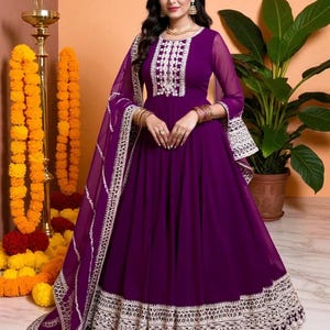 Stylish Ready To Wear Gown For Women With Embroidery Sequence Work, Wedding Gown For Women, Anarkali Gown ,Indian Women Ethnic Outfits