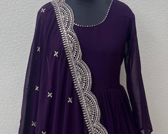Pakistani Anarkali Gown | Georgette Indian Wedding Dress, Embroidered Dupatta