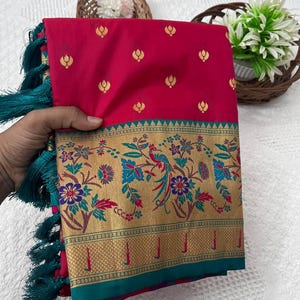 Soft Paithani Silk Saree: Peacock Pallu & Muniya Border
