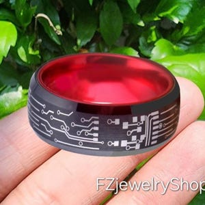 Anillo de carburo de tungsteno con placa de circuito grabada - 8 mm de ajuste cómodo