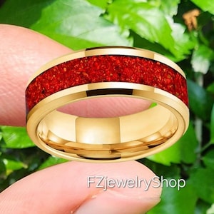 Anillo de carburo de tungsteno con incrustaciones de ópalo rojo - Banda de ajuste cómodo de 8 mm
