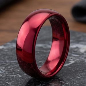 Red Tungsten Carbide Ring: 8MM Polished Dome Band - Comfort Fit