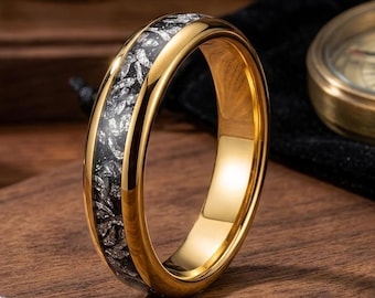 Bague en carbure de tungstène de 4 mm : incrustation de météorite, bracelet confortable