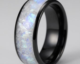 Moonstone Inlaid Tungsten Carbide Ring: Polished Comfort Fit Band