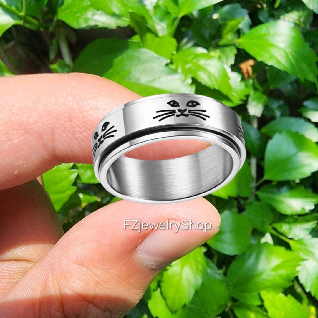 Cat Knocking Rings Cat Engraved Fidget Spinner Ring, Stainless Steel Anxiety Ring - Etsy