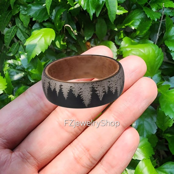 Anello di matrimonio in carburo di tungsteno - Fibra di legno & Opale