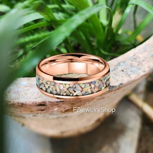 8MM Color Opal Tungsten Carbide Ring Band for Men Women Comfort fit Ring Engagement Ring Anniversary Ring