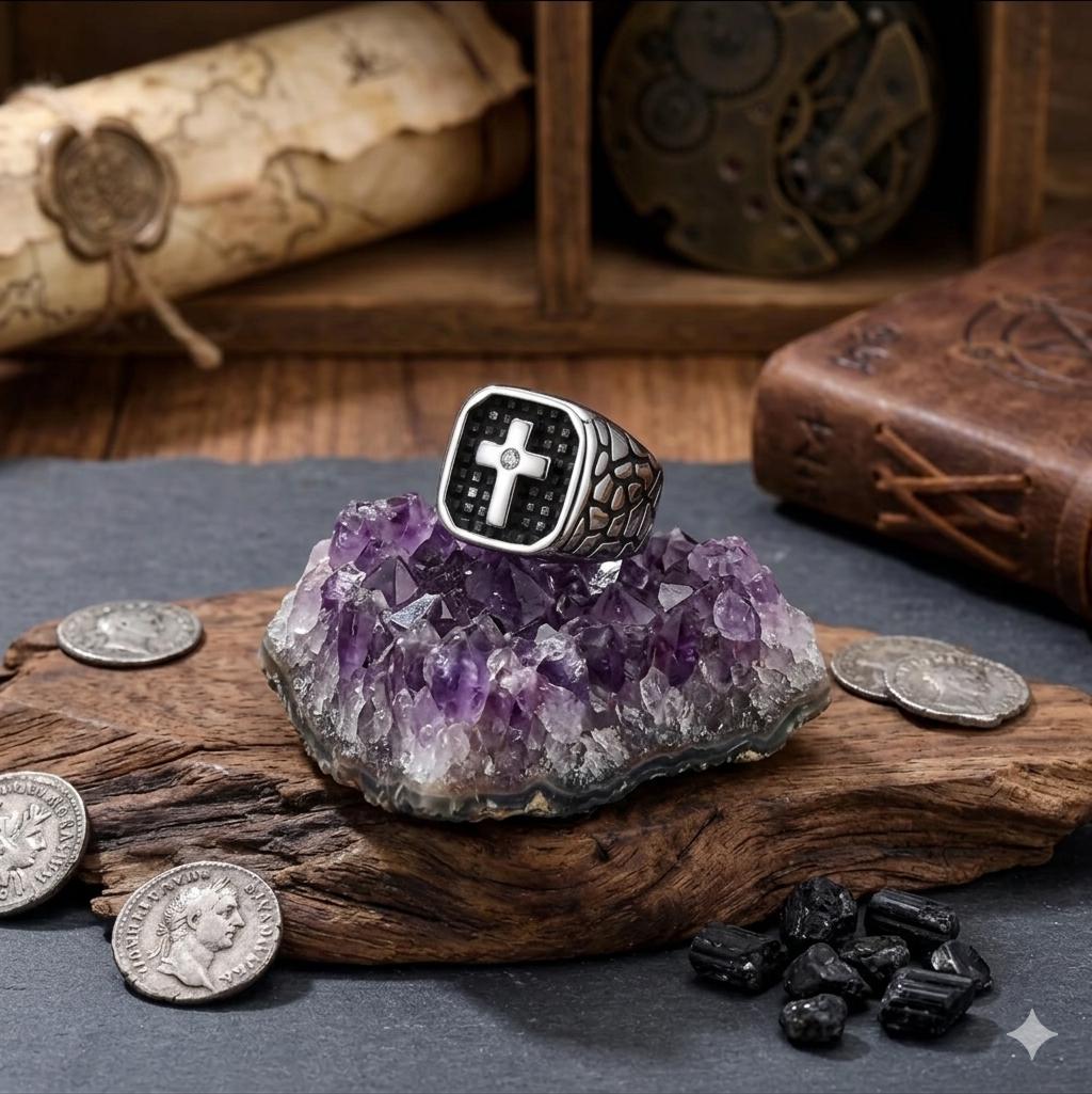 Cross Stamp Crack Warrior Stainless Steel Asthenic Vintage Ring