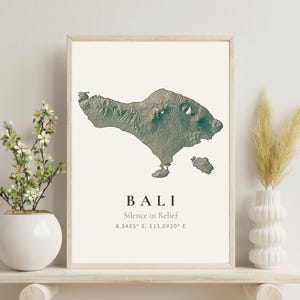 Carte topographique de Bali imprimable - Art de carte minimaliste d'ombrage de colline - Art mural numérique pour la décoration intérieure (A4 et 16 x 20)
