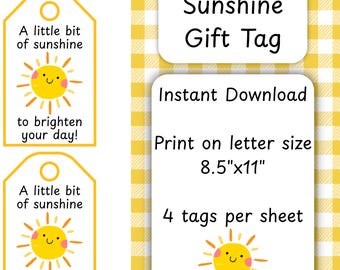 Sunshine Gift Tag: Printable Summer Favor (Instant Download)