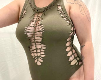 Weeping Willow Braided Bodysuit: Festival Rave Wear (XL-2XL)