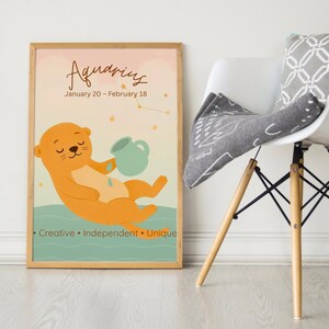 Bilingual Zodiac Nursery Print bundle – Baby Birth Sign Wall Art | English + Spanish Aquarius Printable