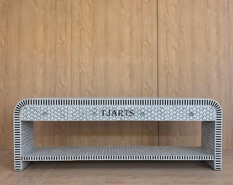 Targua Mother of Pearl Inlay Console Extra Large Black, mop inlay large console, entryway console, Mother of pearl inlay console black