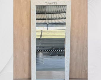 Chevron Full Bone Inlay Floor Mirror, Brass and bone inlay mirror, large bone mirror, floor mirror