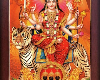 Durga Mata Photo Frame Traditional Indian Devotional Wall Décor (14.0&quot;X10.0&quot;)