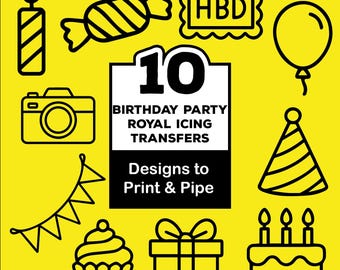 Birthday Royal Icing Transfervorlagen: Kuchen, Ballon, Cupcake (PDF Download)