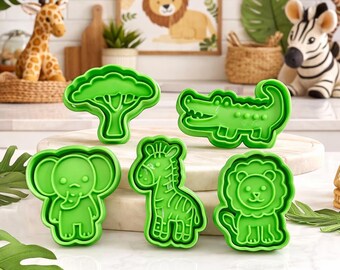 Safari-Tier-Cookie Cutter STL Bundle | Löwe Elefant Giraffe Krokodil Baum | Digitaler Download