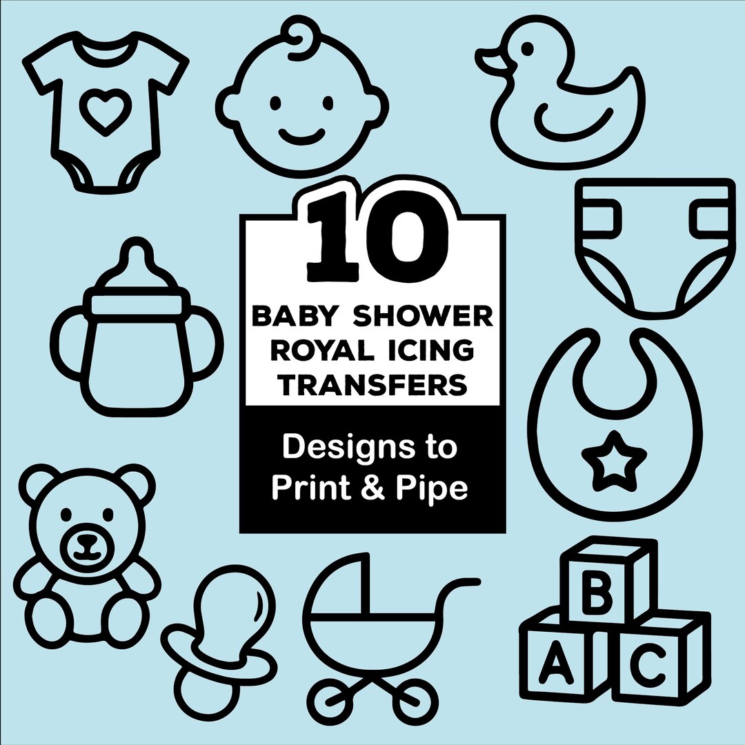 Baby Shower Royal Icing Transfers Cookie Decorating Templates (PDF