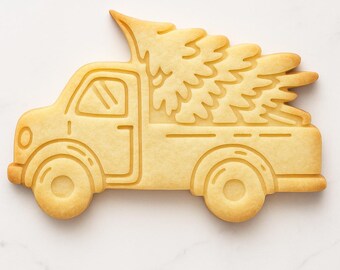 Digitaler Vintage LKW mit Baum STL-Datei - Weihnachts-Plätzchen-Spitze
