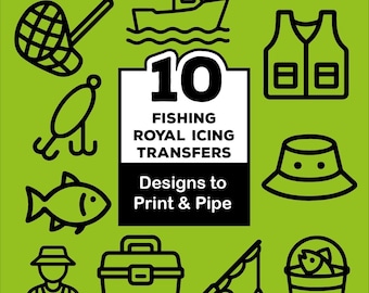 Fishing Themed Royal Icing Transfer Sheets – Fishing Icons Cookie Decorating Templates – Instant Digital Download