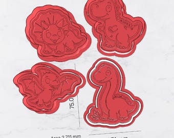 4 Dinosaurier Cookie Cutter & Stamp STL Set | T Rex Triceratops Brontosaurus Pterodaktylus | Digitaler Download