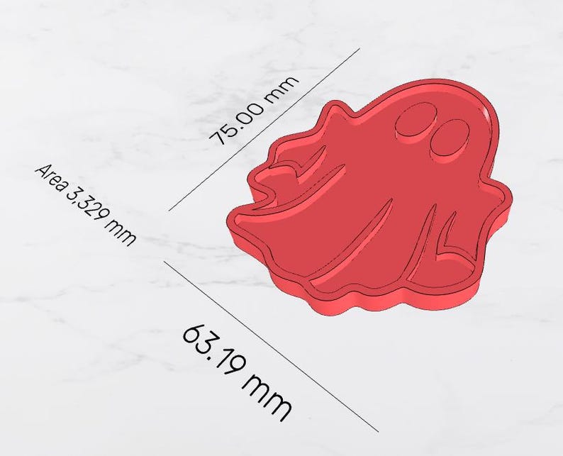 Puede incluir: Cortador de galletas rojo con forma de fantasma, con dimensiones de 7,5 cm x 6,32 cm. El cortador tiene dos recortes para los ojos y un contorno ondulado. El &aacute;rea es de 3.329 mm&sup2;. Ideal para hornear en Halloween.