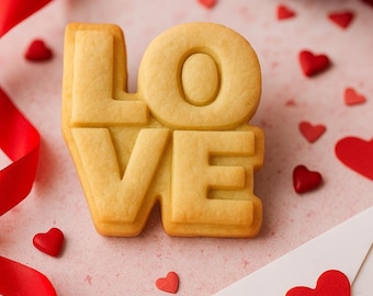 LIEBE Cookie Cutter & Embosser STL | Valentinstag-Gebäckform | Digitaler Download