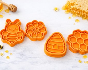 Set di formine per biscotti a forma di ape in formato STL – Ape, alveare, favo e fiore – Download digitale