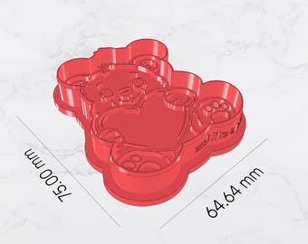 Teddy Bear Heart Cookie Cutter & Stamp STL | Valentine Cookie 3D | Digital File