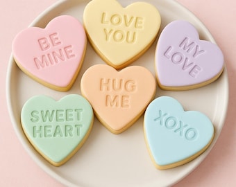 Ensemble d'emporte-pièces en forme de coeur Conversation de la Saint-Valentin | Message en relief | Téléchargement numérique du fichier 3D | Biscuits au fondant et au beurre