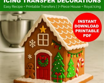 DIY Gingerbread House Kit: Printable PDF with Royal Icing Transfers