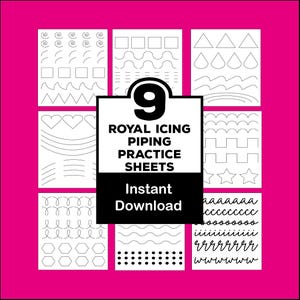 9 Royal Icing Piping Practice Sheets - PDF Templates for Beginners - Icing Guide - Instant Download - Cookie Decorating Practice