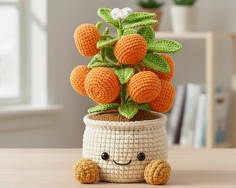 Patrón de ganchillo para maceta naranja adorable - Maceta de ganchillo fácil para decoración del hogar, regalo para el Día de la Madre, amigurumi, patrón de ganchillo adorable