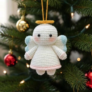 Little Angel Ornament Crochet PDF Pattern, Mini Angel Plush Amigurumi Xmas Tree Decor, Easy Crochet Angel for Christmas Gift