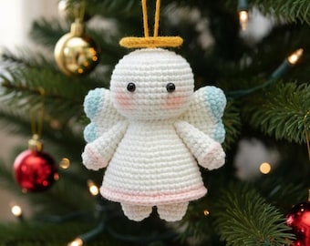 Haakpatroon voor een klein engeltje als kerstornament (PDF), mini-engeltje van pluche (amigurumi) voor de kerstboom, eenvoudig te haken engeltje als kerstcadeau