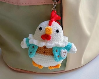 Little Rooster Crochet PDF Pattern, How to Crochet Chicken Plush Amigurumi, Cute Farm Animal Crochet, Chicken Bag Charm Crochet