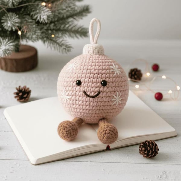 Pink Ball Ornament Crochet Pattern, How to Crochet Cute Ball Christmas Tree Decor, Pink Christmas Ornament Crochet PDF Tutorial