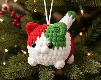 Modèle PDF de boule de Noël chat au crochet - Décoration de Noël facile au crochet - Décoration de sapin de Noël amigurumi au crochet, adorable chat de Noël